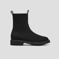 Round-Toe Lug Sole Wool Ankle Boots (Flora)