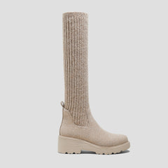 Round-Toe Knee-High Wool Wedge Boots (Eduarda)