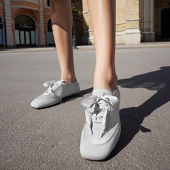 Square-Toe Lace-Up Satin Sneakerina (Cristina)
