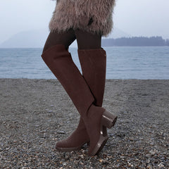 Fold-Over Square-Toe Knee-High Boots (Gia)