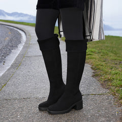 Fold-Over Square-Toe Knee-High Boots (Gia)