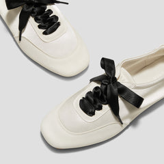 3 Laces Included Square-Toe Lace-Up Satin Sneakerina (Cristina)