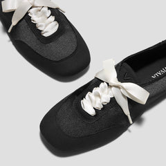 3 Laces Included Square-Toe Lace-Up Satin Sneakerina (Cristina)