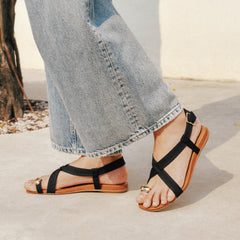 Square-Toe Slingback Toe Ring Sandals (Derorice)