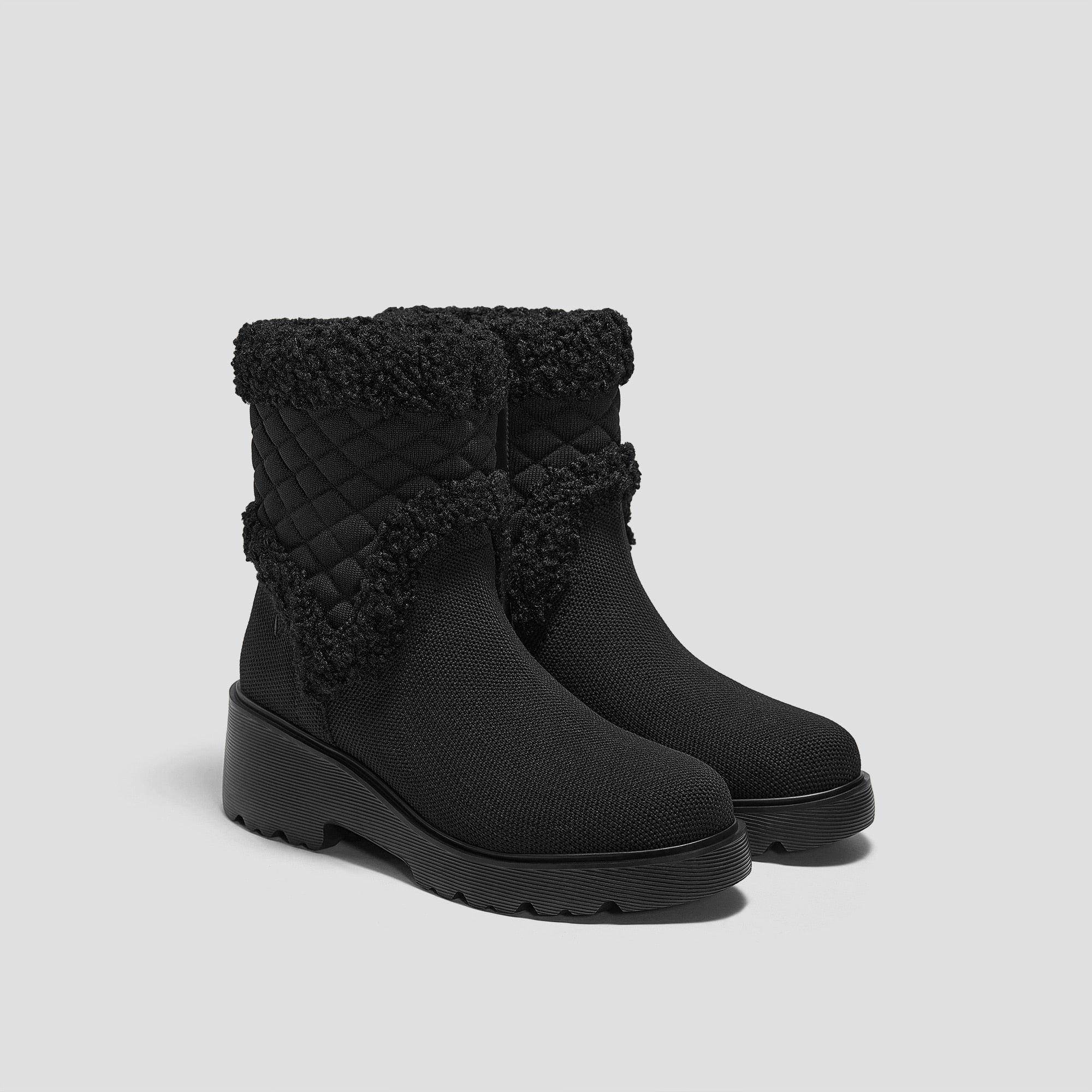 Fluffy Round-Toe Platform Chunky Wedge Boots (Emilia)