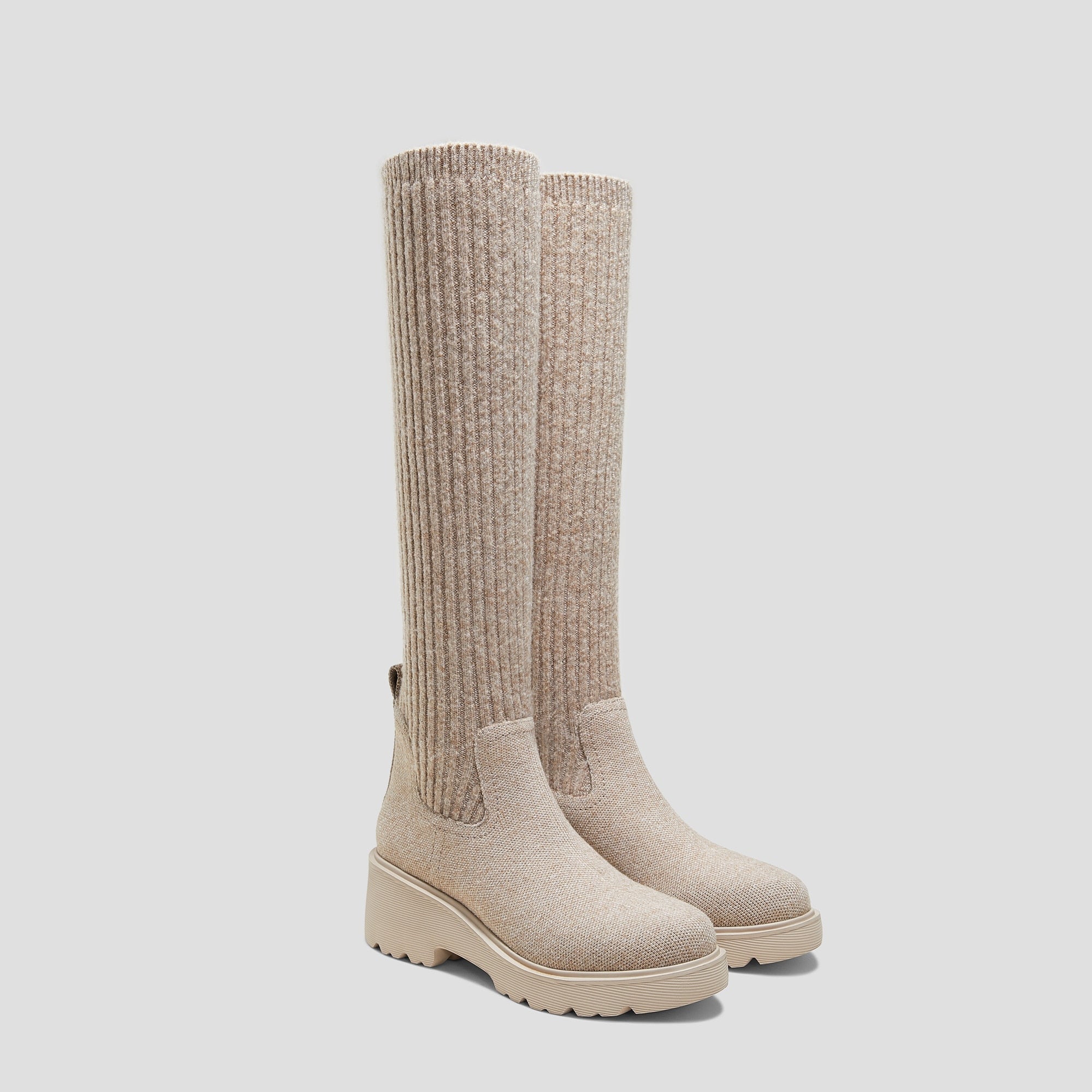 Round-Toe Knee-High Wool Wedge Boots (Eduarda)