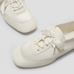 Square-Toe Lace-Up Satin Sneakerina (Cristina)