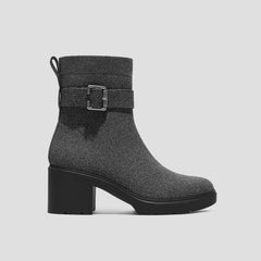 Square-Toe Water-Repellent Heeled Boots (Gisella)