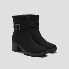 Square-Toe Water-Repellent Heeled Boots (Gisella)