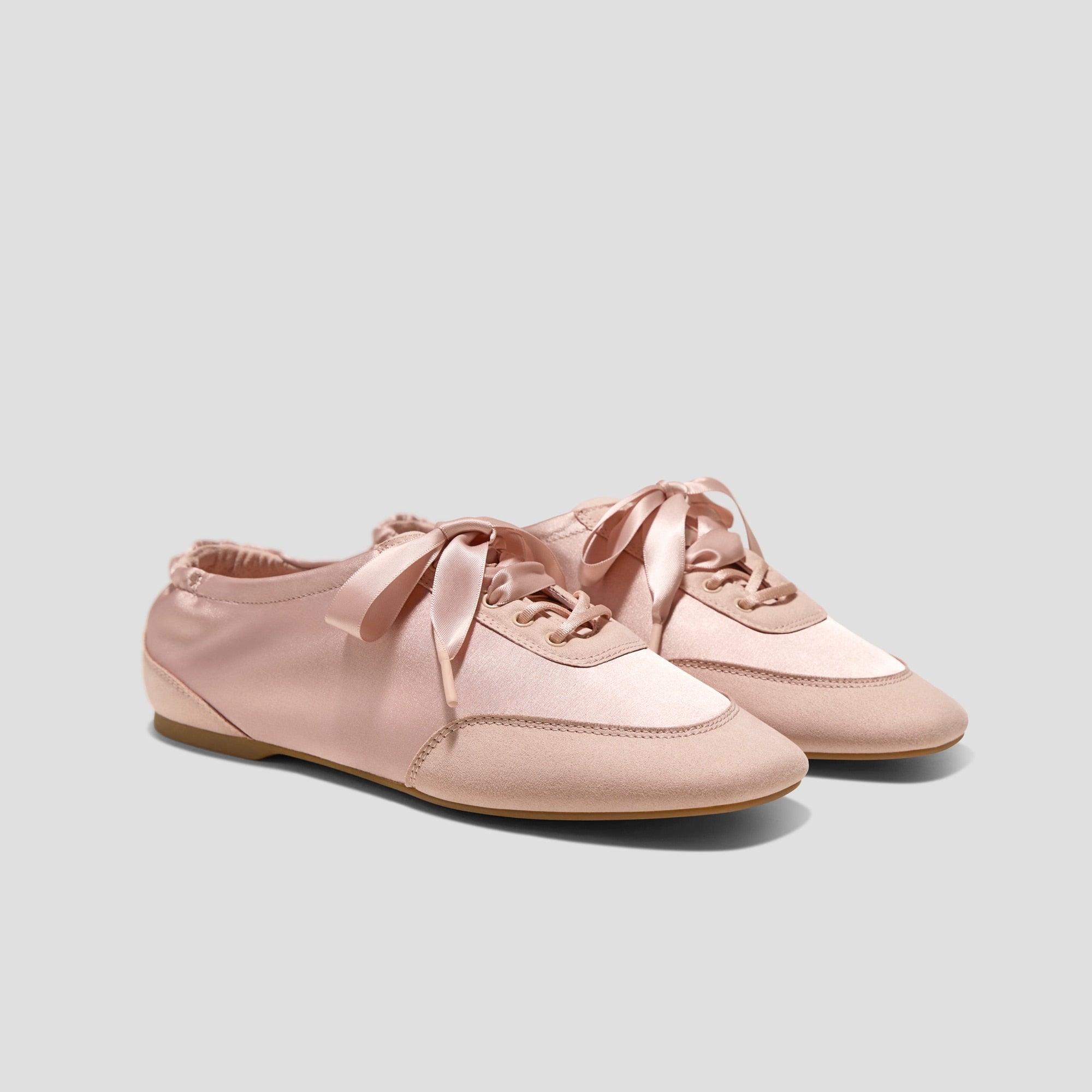 Square-Toe Lace-Up Satin Sneakerina (Cristina)