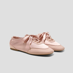 Square-Toe Lace-Up Satin Sneakerina (Cristina)